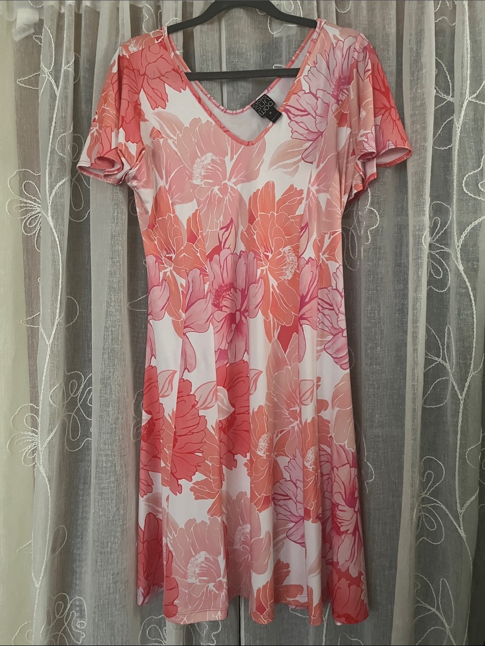 Clara Sun Woo Coral & Pink Floral V-Neck Dress M